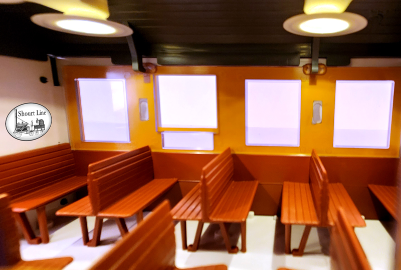 LGB 020087 Dortmund Beer Train w LGB 2020 Steam Loco, Tank, Freight, Passenger Cars, 14 Lights, Sound - Passenger Car interior view with Tiffany 4 LED Fixture