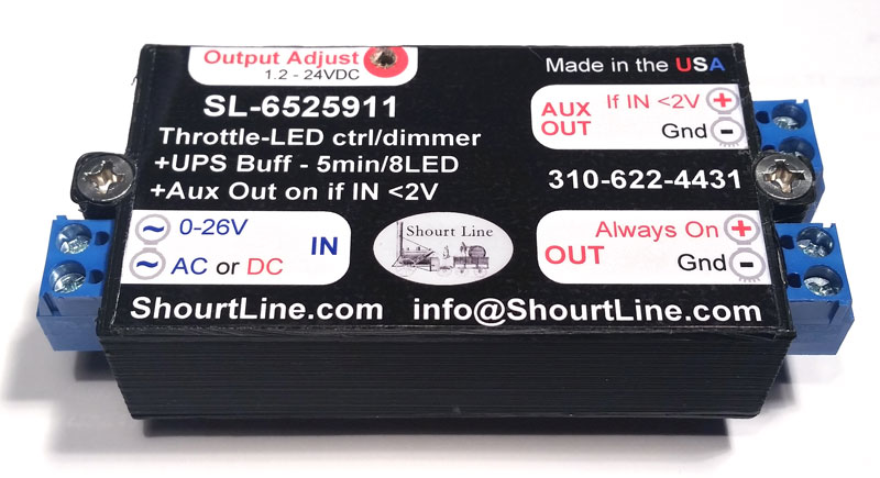 G Scale SL-6525911 Lighting System, Under Car Case, LED Ctrl-dimmer, UPS Super Cap Buffer, Always on & Aux on Outputs when the train stops Case photo top side not wired